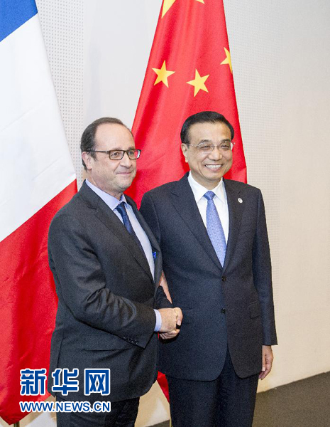 10月16日，中國國務院總理李克強在米蘭會見法國總統奧朗德。新華社記者 王曄 攝