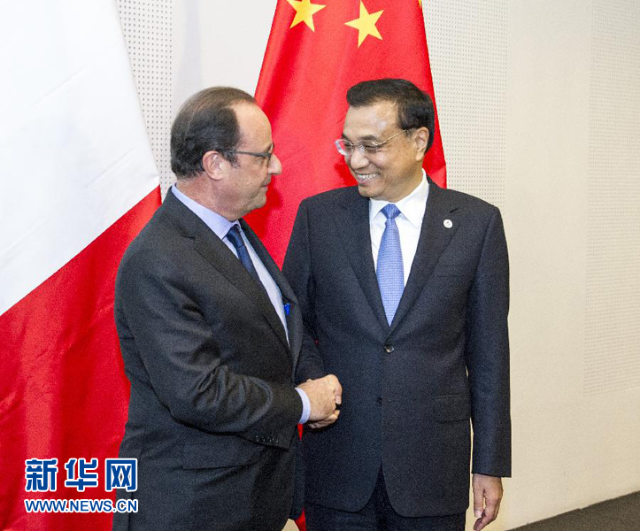 10月16日，中國國務院總理李克強在米蘭會見法國總統奧朗德。新華社記者 王曄 攝 