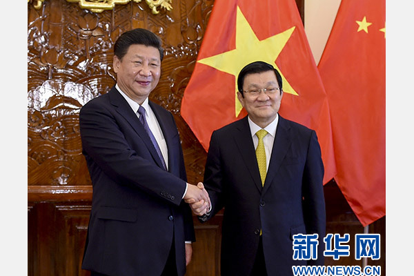 11月6日，中共中央總書記、國家主席習近平在河內同越南國家主席張晉創舉行會談。 新華社記者李學仁攝