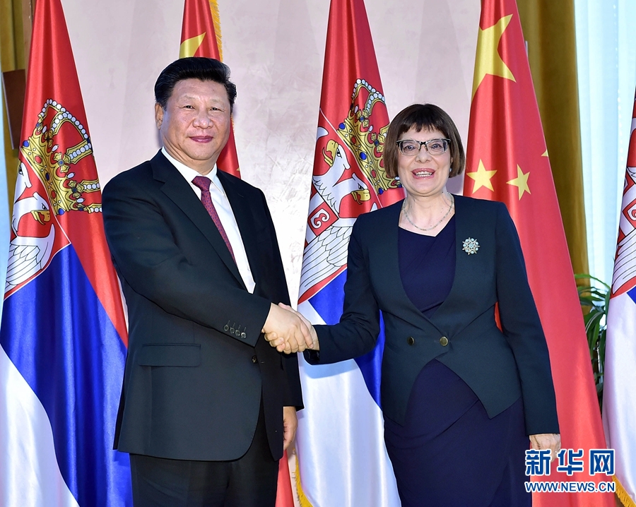 6月18日，國家主席習(xí)近平在貝爾格萊德會(huì)見塞爾維亞國民議會(huì)議長戈伊科維奇。 新華社記者李濤攝